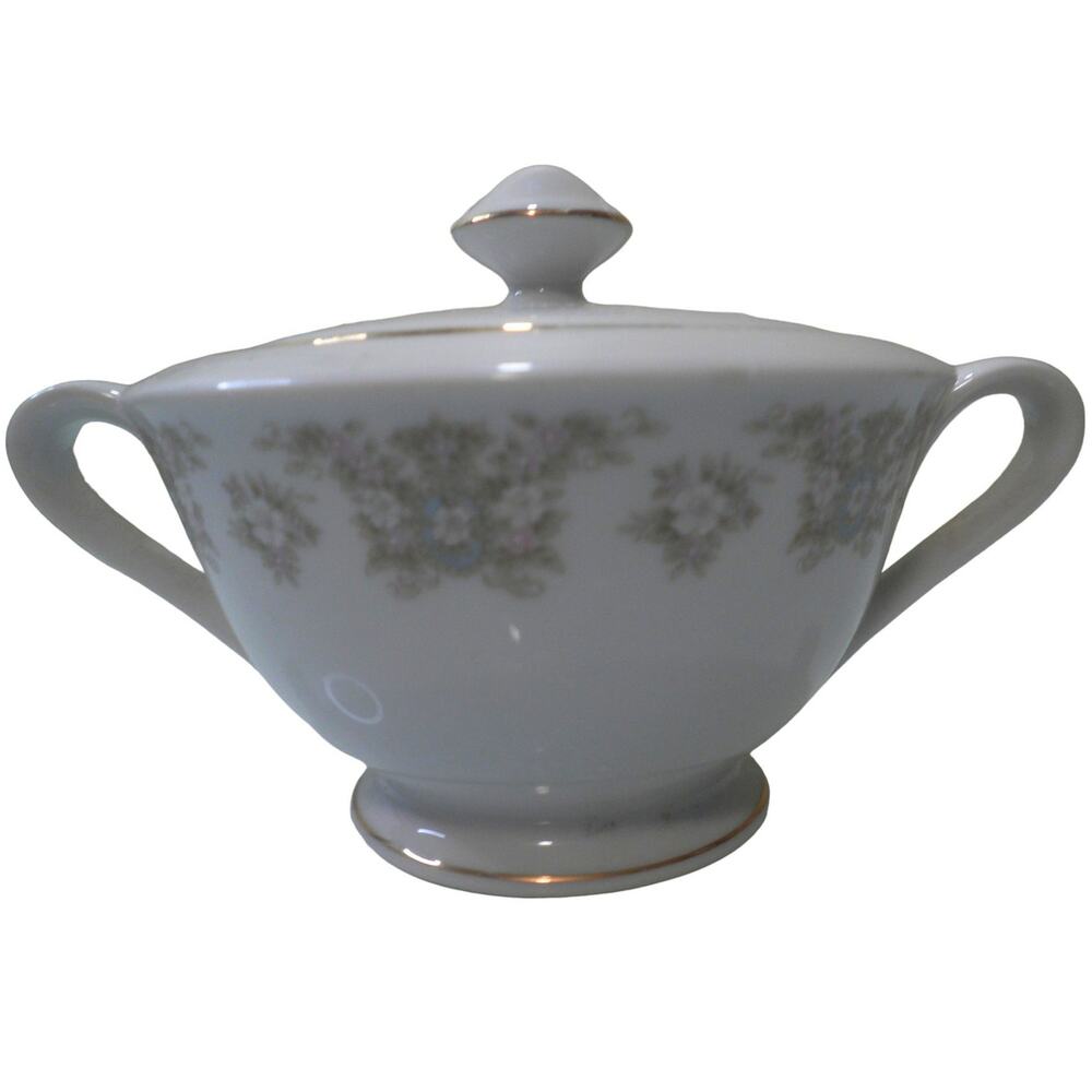 Happy Home (Made in Japan 1980-90's) Fine China Sugar Bowl w/ Lid, Simplicity